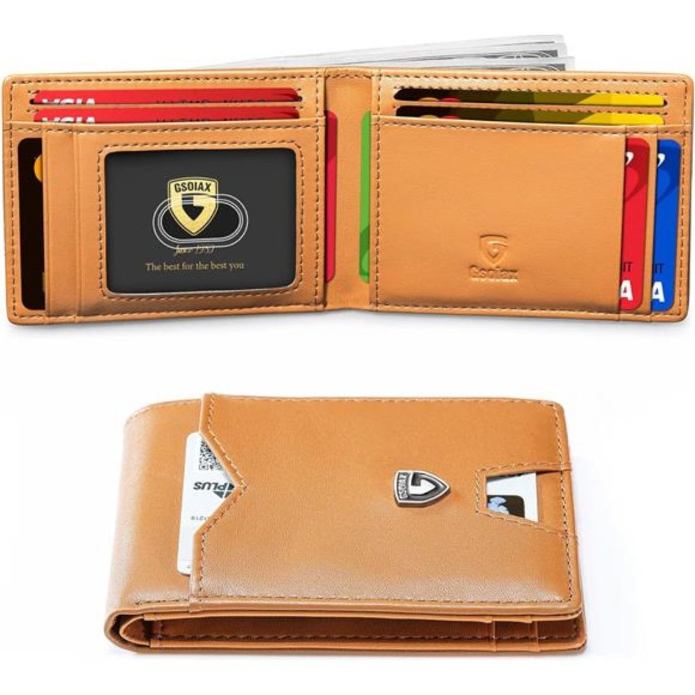 Mens Slim Wallet Leather Carbon Fiber Rfid Blocking Credit Card Holder, Gift Box